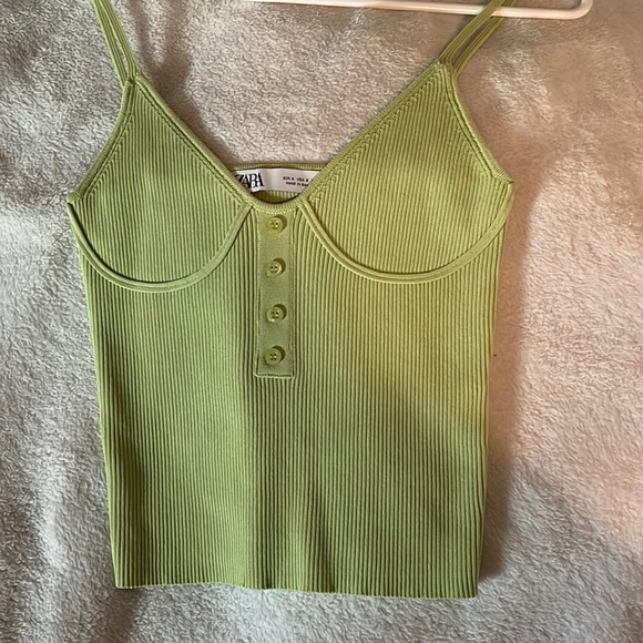 Zara Tops Zara Light Green Tank Top With Small Buttons On Front